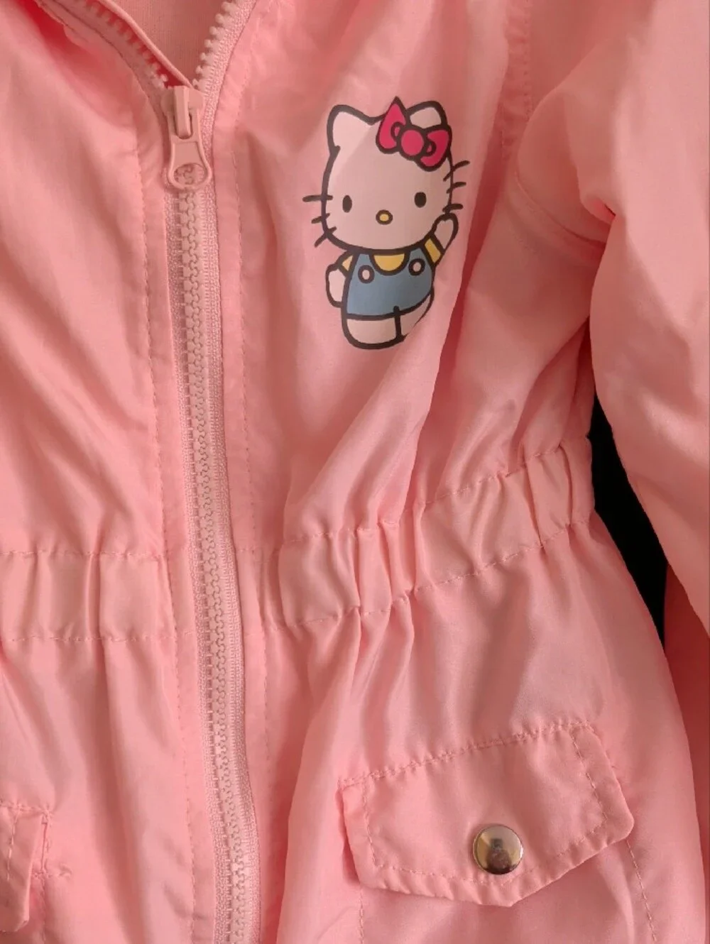 Hello Kitty Light Pink Hooded Raincoat with Front Zipper